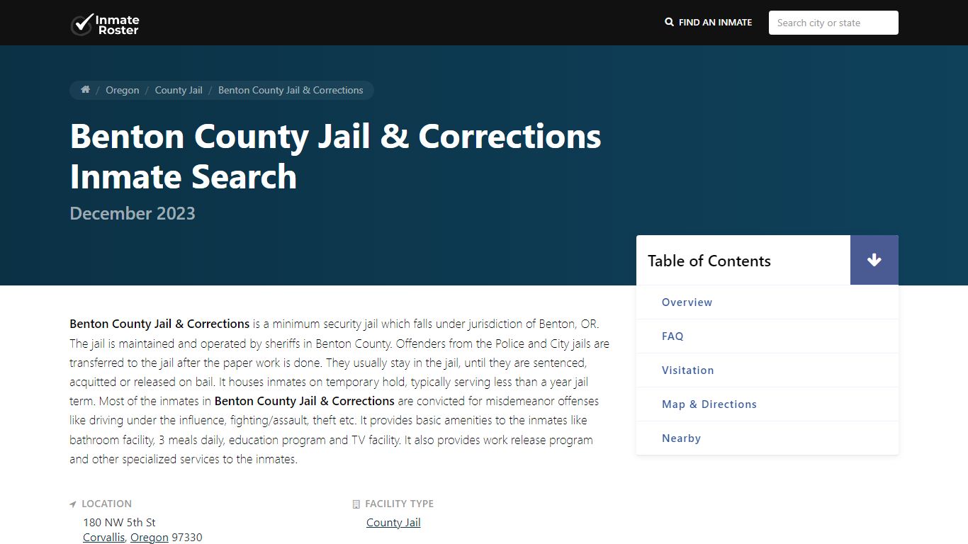 Inmate Search | Benton County Jail & Corrections - Corvallis, OR