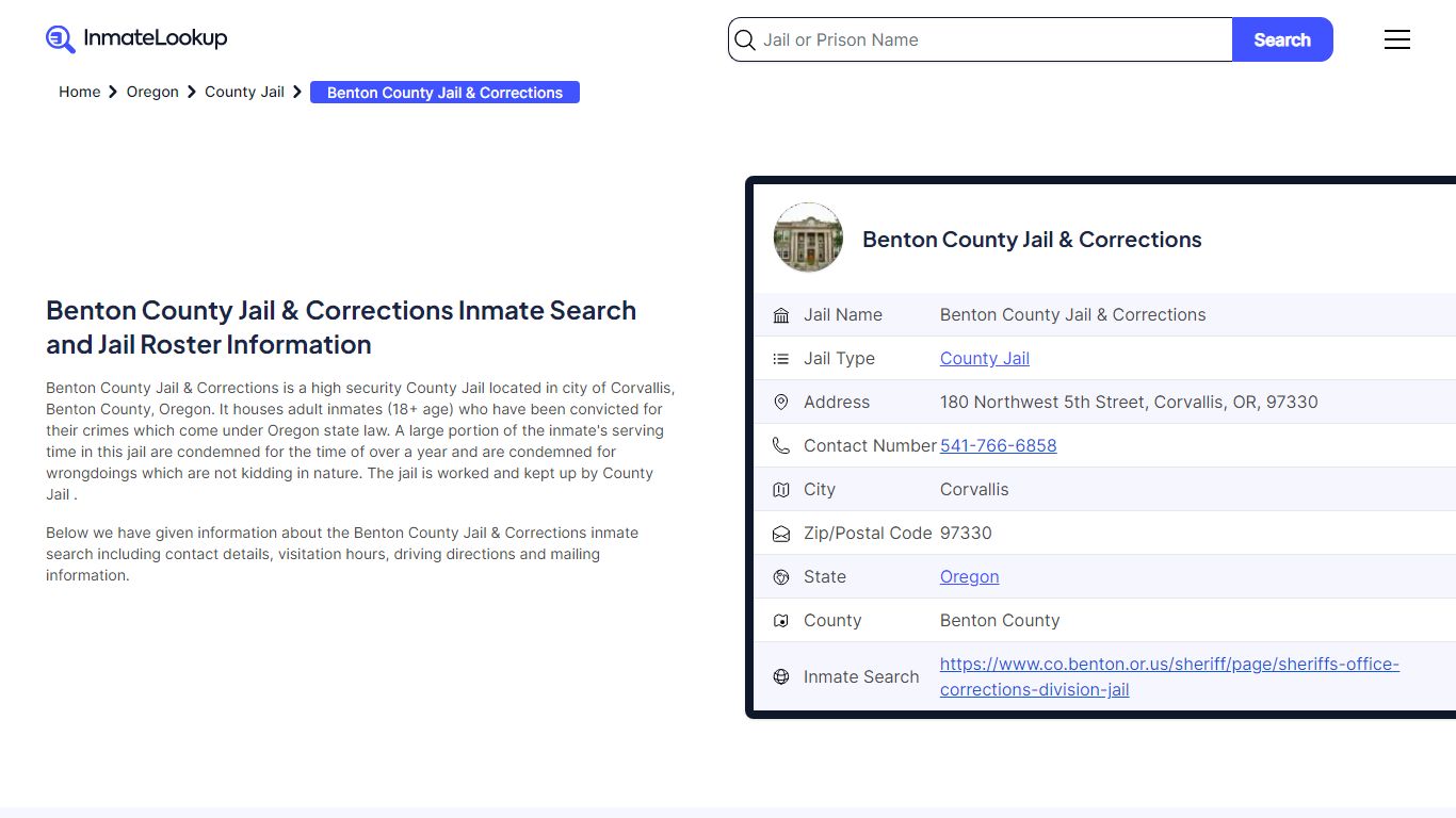 Benton County Jail & Corrections Inmate Search - Corvallis Oregon ...